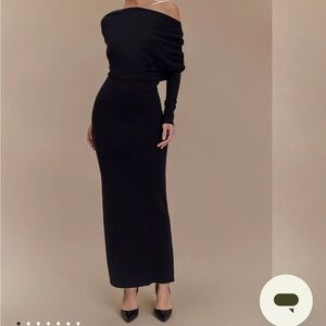 Meshki Asymmetric Long Sleeve Maxi Dress in Black
